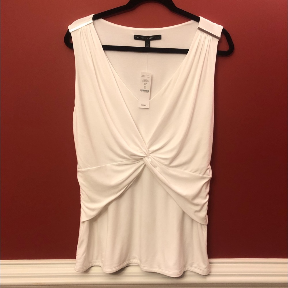 WHBM - sleeveless white faux wrap twist front top